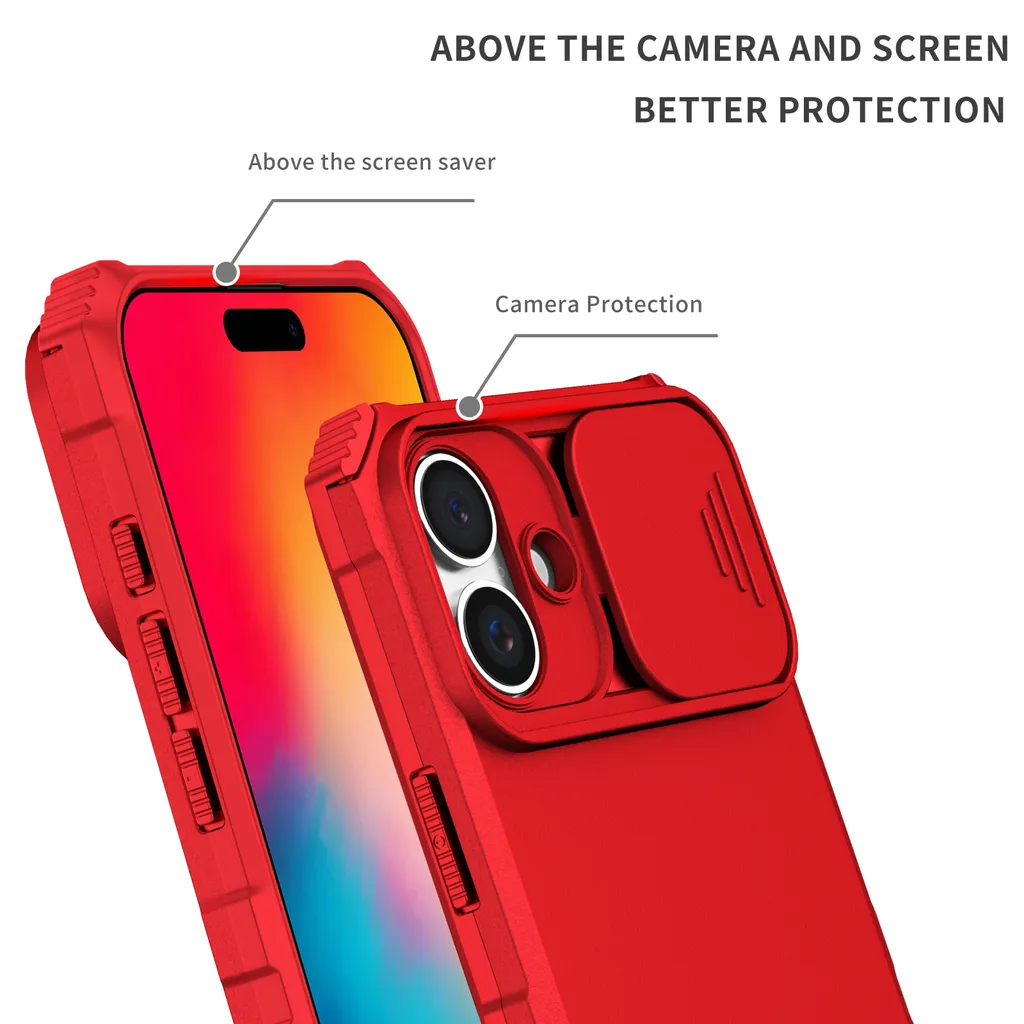 Cover iPhone 16 Doppia Protezione Rossa con Slide Camera Cover - 5
