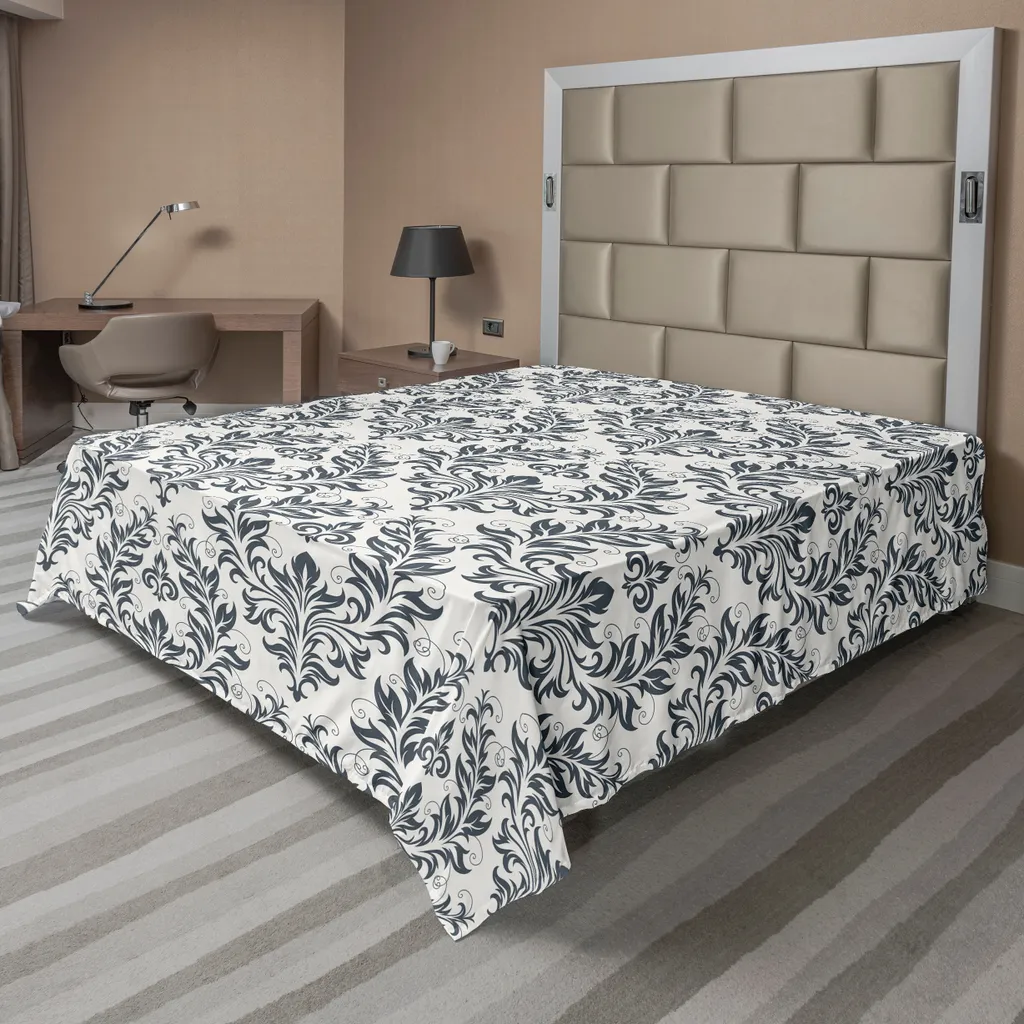 Drap de lit plat beige gris 260x228 cm ABAKUHAUS au motif victorien