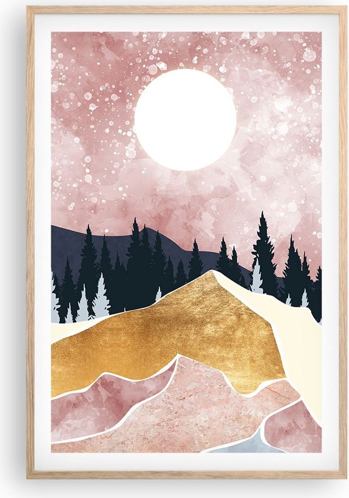 Gerahmtes Poster - Rahmen in heller Eiche - Grafik Modern Landschaft - 61x91,5 cm - Wand Bild - Wanddeko - Wandbilder - Kunstposter - Wandposter - ...