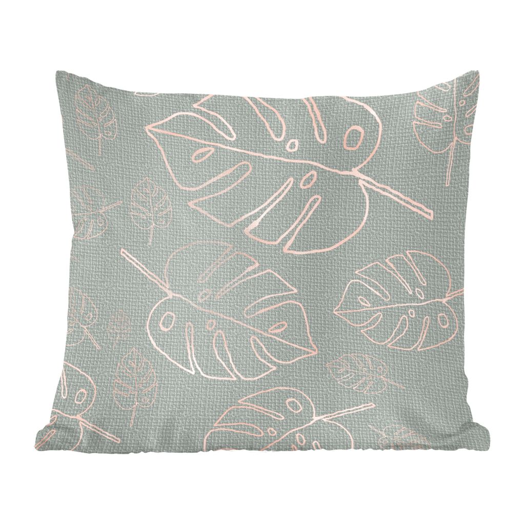 MuchoWow Zierkissen Sofakissen Wohnzimmer Dekokissen 40x40 cm Muster - Luxus - Laub - Blau - Foto Kissen - Schlafzimmer Dekoration
