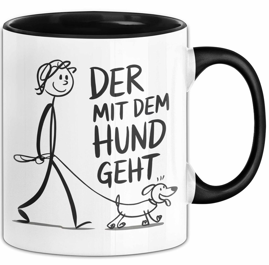 Hundebesitzer Hundegassi Tasse Geschenk Lustige Geschenkidee Spruch Der Mit Dem Hund Geht (Schwarz)