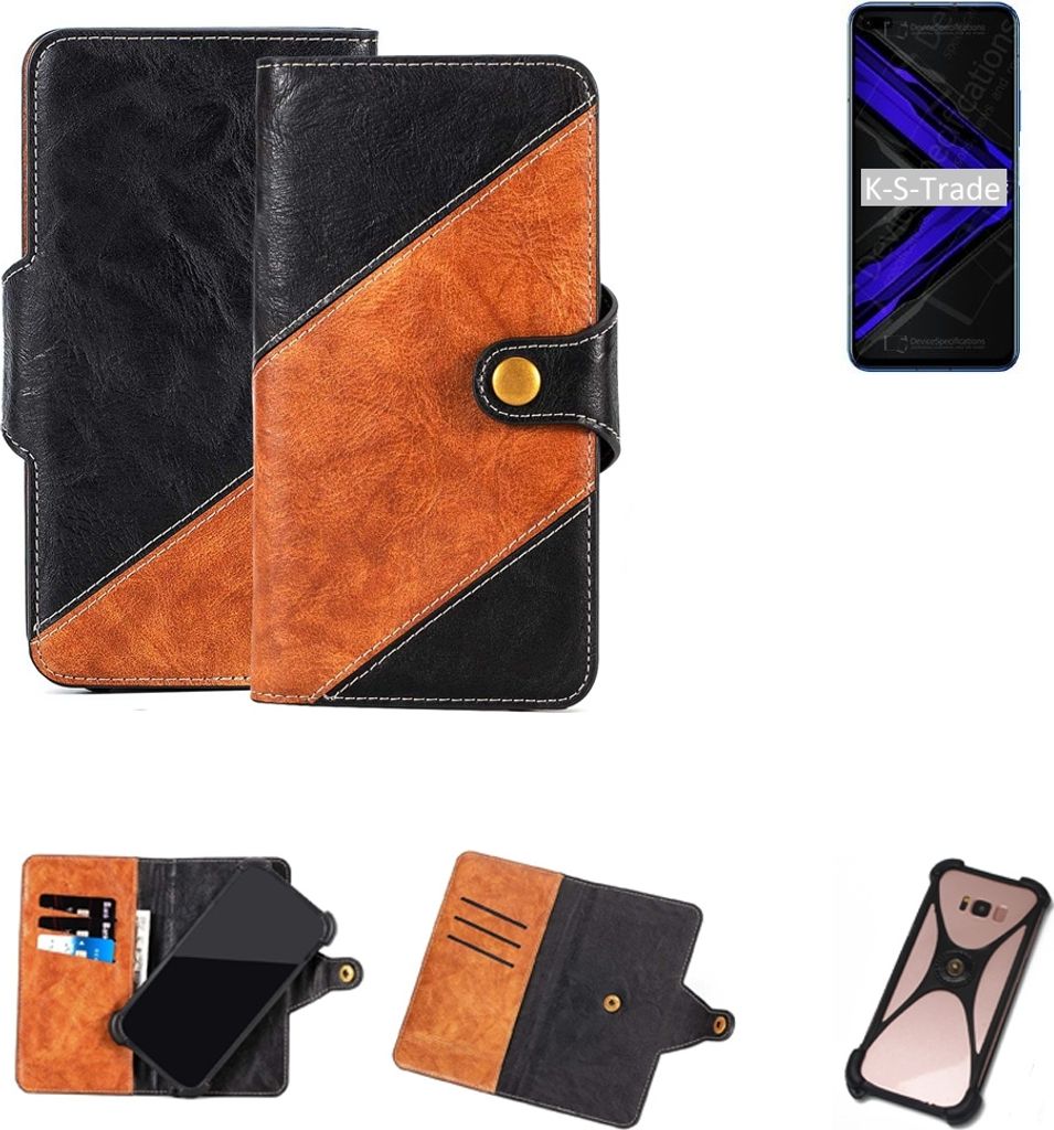 K-S-Trade Handyhülle Schutzhülle Bookstyle Case Wallet-Case kompatibel mit Huawei Honor Play 4 Pro Handy Cover Bumper Klapphülle schwarz hellbraun