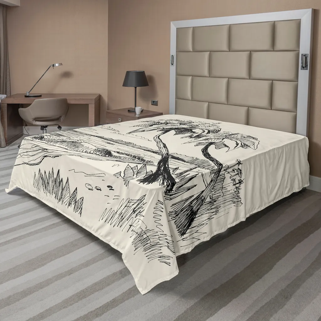 Drap supérieur imprimé bord de mer exotique 275x260 cm décoratif noir