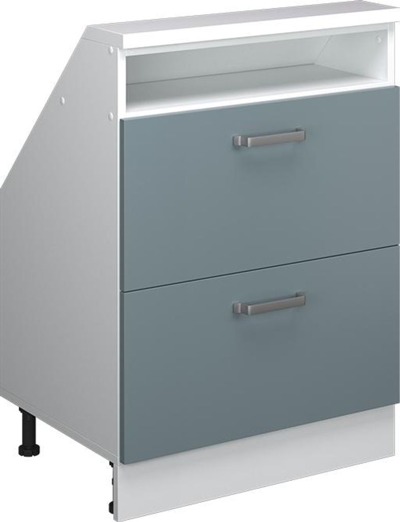 Vicco Dachschrägenschrank Rion, mit 2 Schubladen, Blau-Grau/Weiß/Weiß