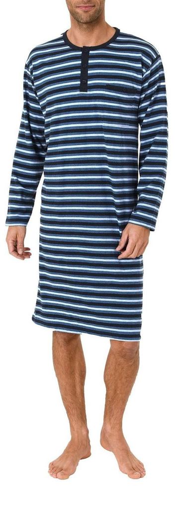 Herren Nachthemd langarm mit Knopfleiste – Streifenoptik – 61680 ; blaumelange , 48