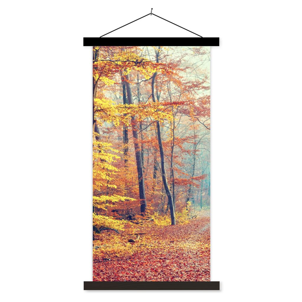 MuchoWow Textilposter Wald - Herbst - Laub 90x180 cm mit schwarzem Rahmen - Dekoration Wohnzimmer