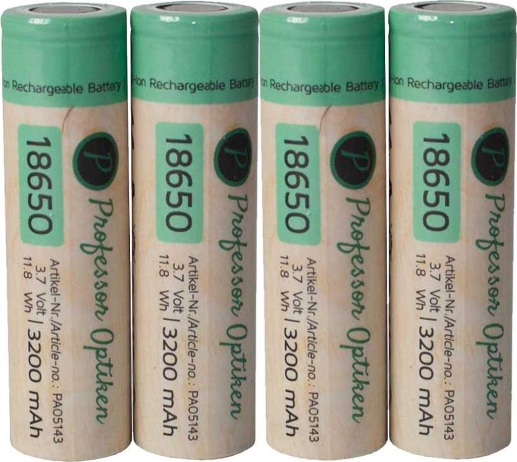 4er Set Professor Optiken 18650 Lithium-Ionen-Akku, 3,7 Volt mit 3400 mAh für E-Zigarette