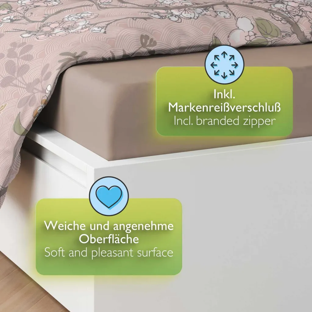 ETÉREA Renforcé biancheria da letto 155x220cm + 80x80cm - 100% cotone - copripiumino Mikko fiori di ciliegio naturalmente morbido - set biancheria da letto 155x220cm copripiumino + 80x80cm federa 2 pezzi - OEKOTEX - Rosa - 5