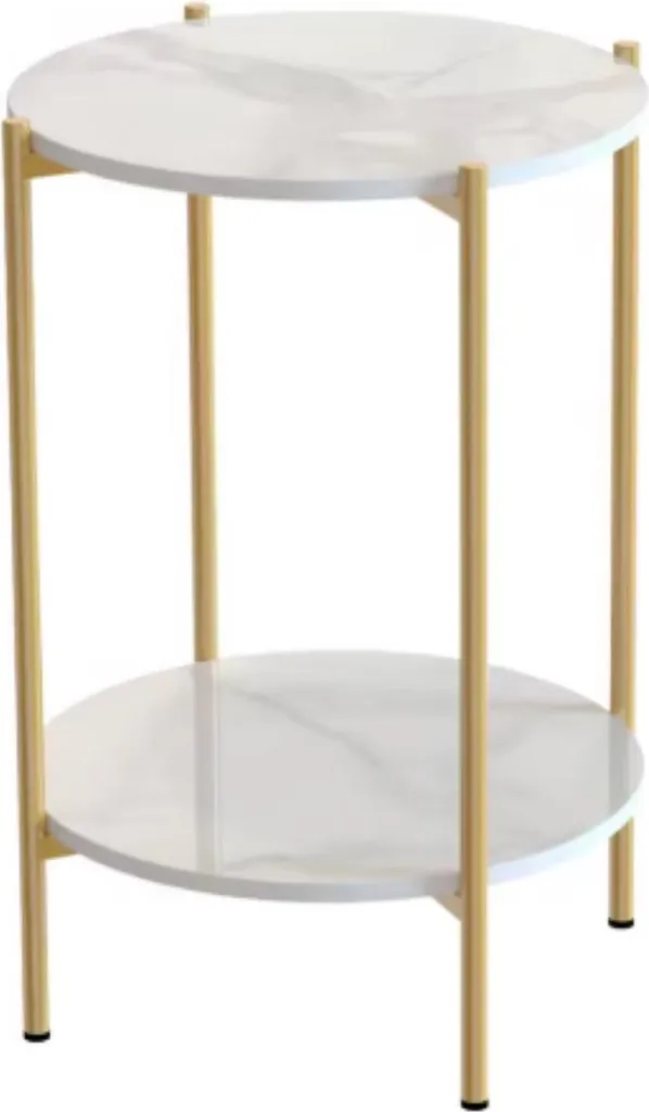 Table basse ronde double plateau aspect marbre et métal doré Bolt Edge
