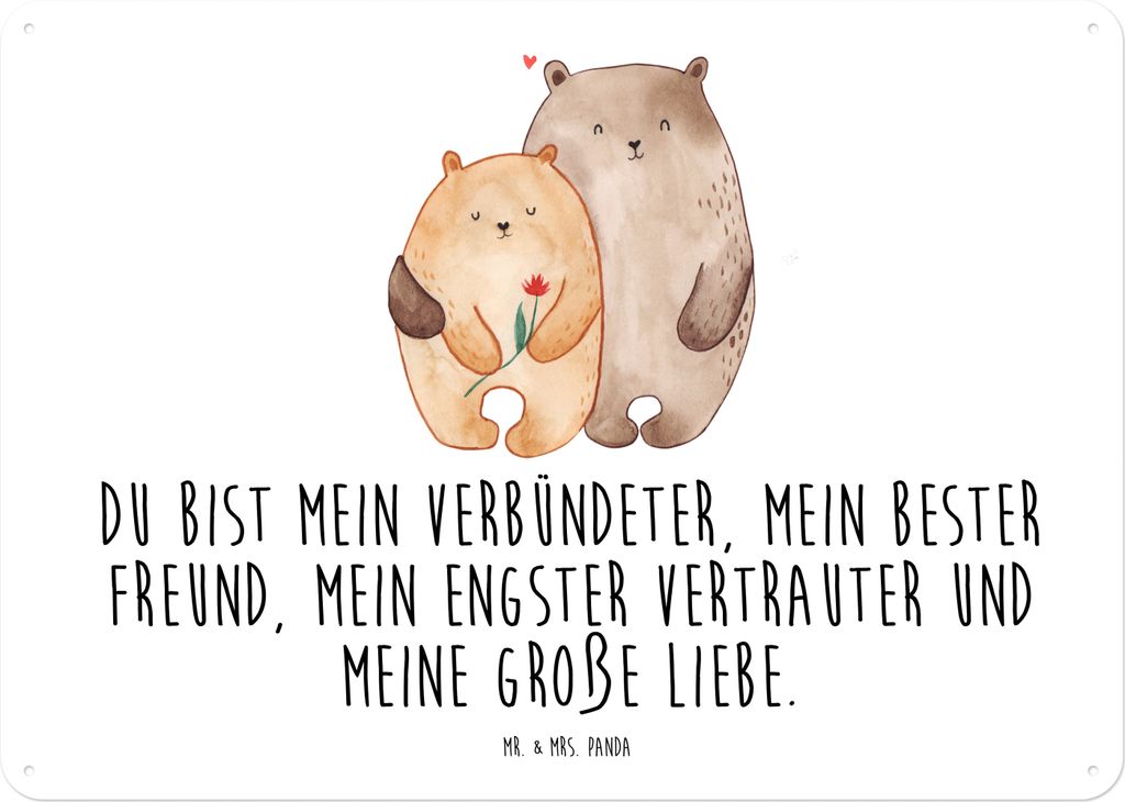 Mr. & Mrs. Panda Wandbild Bären Liebe DIN A4 - Weiß - Geschenk, Bär, Blume, Kuscheln, Retro Blechschild, Verknallt, Freundin, Türschild, tafel,...
