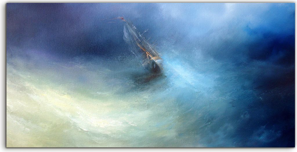 Coloray Spritzschutz aus Glas 120x60 Wandkunst Küchenrückwand Deko Meer landschaft Sturm Boot Ozean