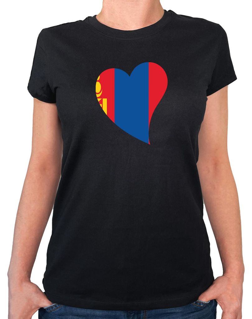 Huuraa Damen T-Shirt Mangolie Flagge Herz M Black Bio Baumwolle Fairtrade Damenshirt Geschenkidee