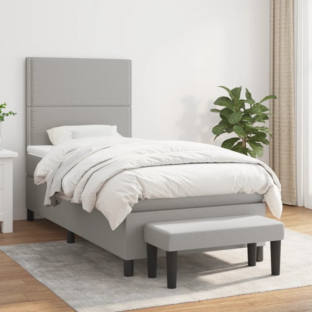 The Living Store Boxspringbett mit Matratze Hellgrau 90x190 cm Stoff