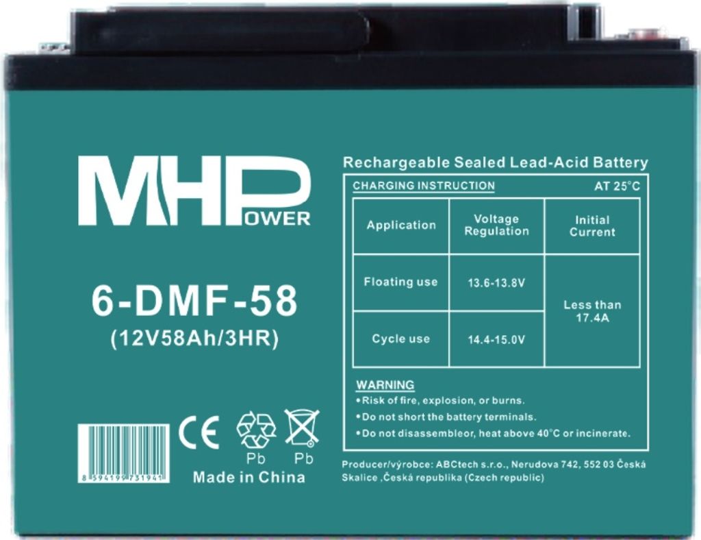 MHPower 6-DMF-58 Batteria al gel per trazione 12V/58Ah, Immagine del prodotto 