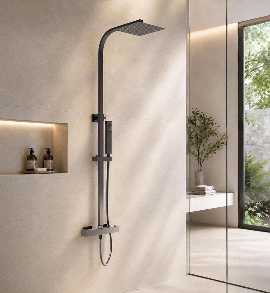 CALEA - Deszczownica z baterią termostatyczną - Gun Metal Zdjęcie produktu 