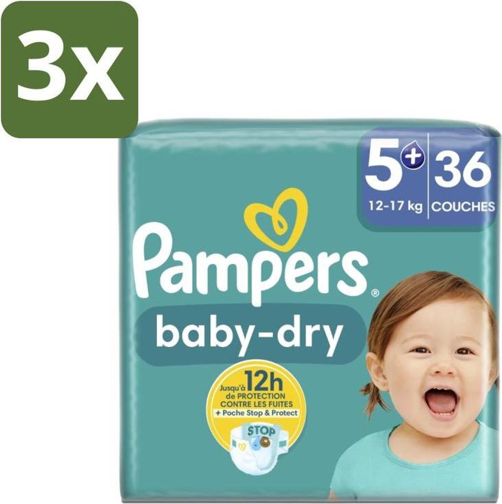 Pampers – Windeln – Baby-Dry Größe 5+ (12-17 kg) – 36 Windeln - Vorteilspack - 3 Stücke
