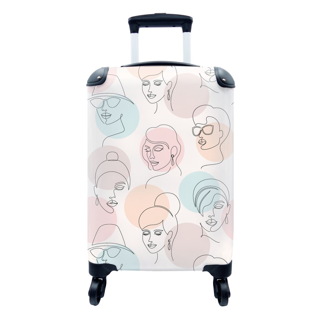 MuchoWow Koffer Handgepäck Trolley Rollkoffer Kleine Reisekoffer mit 4 Rollen - Frauen - Pastell - Strichzeichnungen - Muster - Cabin Size < 55x...