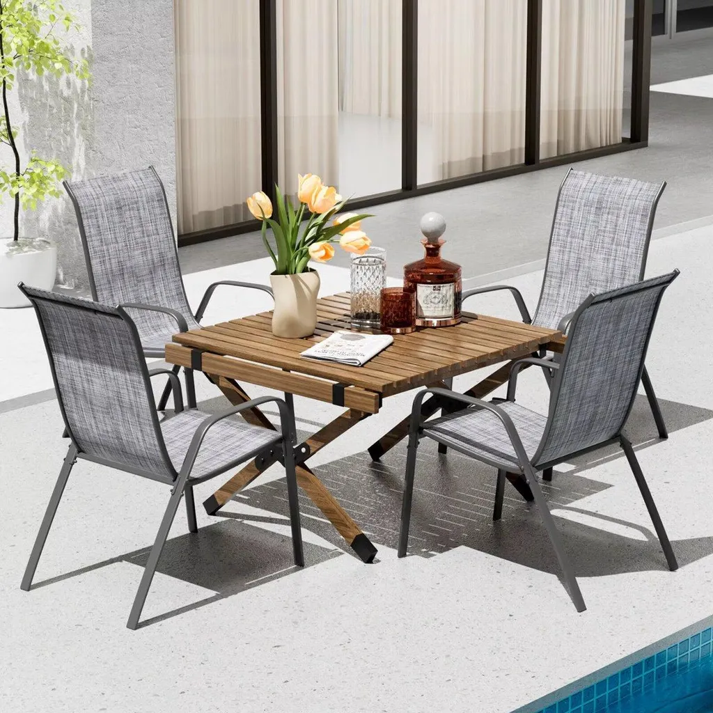 Set 4 chaises de repas extérieur gris pour jardin et balcon moderne - 2