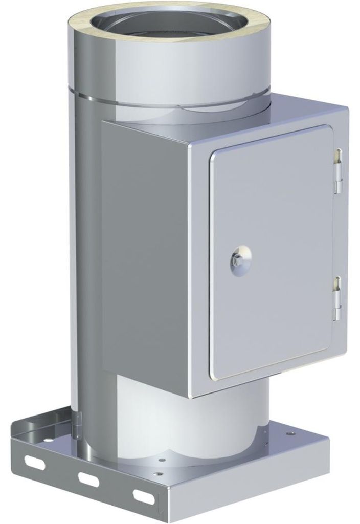 Jeremias DW-ECO 2.0 400mm Edelstahl Schornstein Revisionselement mit Grundplatte für Öl Gas Festbrennstoffe bis 600 Grad doppelwandig