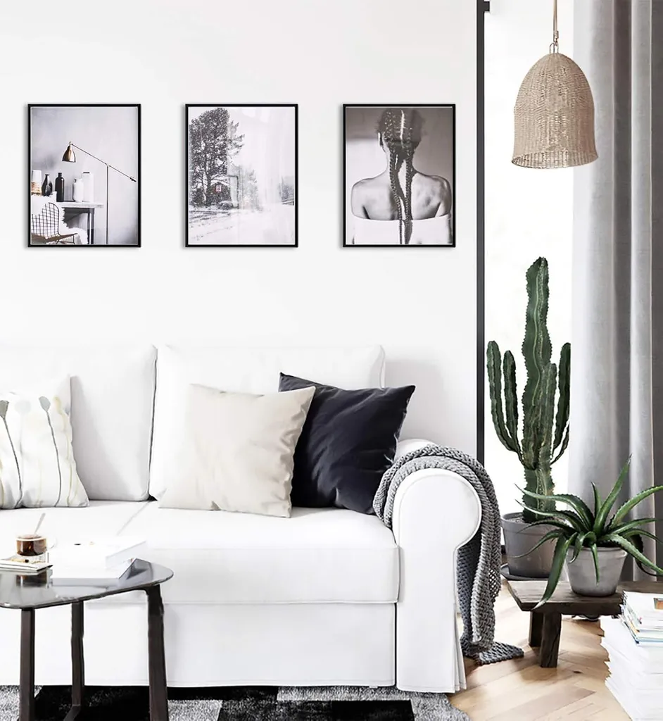 Cadre photo A3 noir en bois naturel lot de 3 - Décoration murale élégante