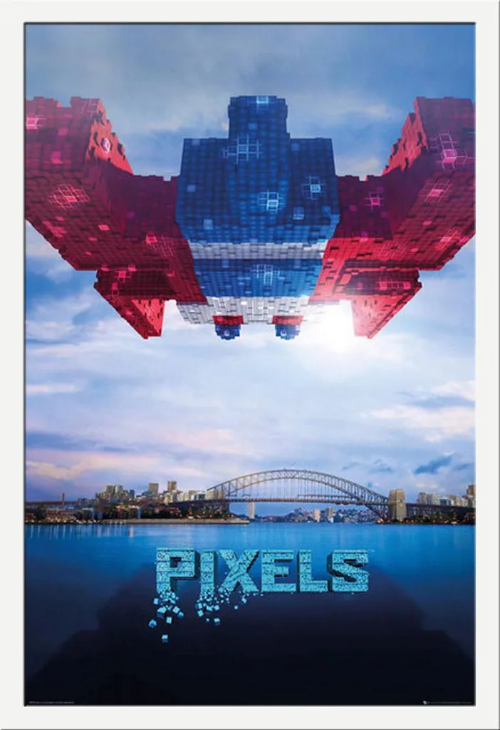 Poster Pixels Galaga con Cornice Shinsuke® Bianco Maxi MDF 61x91,5