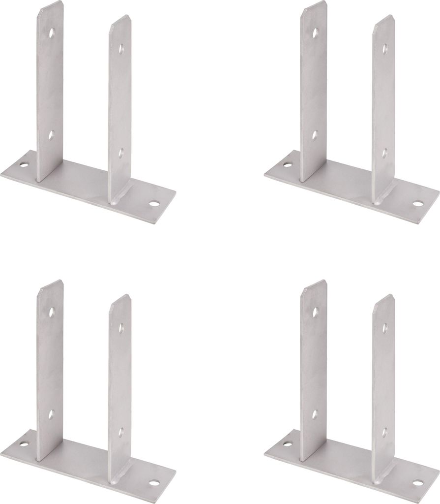 Alberts 4 x U-Pfostenträger, zum Aufschrauben, Edelstahl, für Holzpfosten 71 mm, Höhe 200 mm