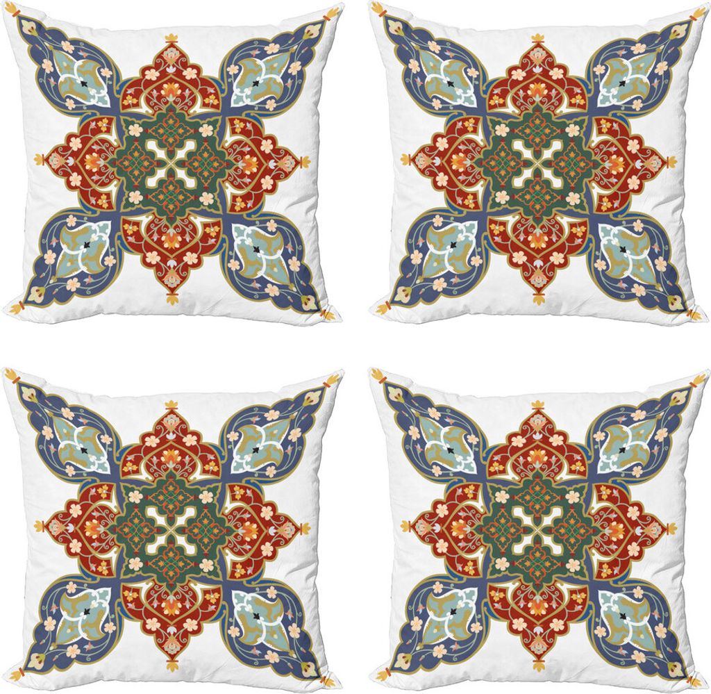 ABAKUHAUS orientalisch Kissenbezug Set (4 Stück), Turkish Ottoman, Moderner Doppelseitiger Digitaldruck, 45 cm x 45 cm, Kadett-Blau-Türkis