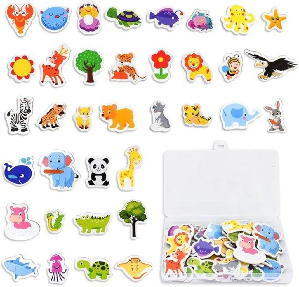Magnets animaux 3D en bois pour tableau blanc et réfrigérateur x36