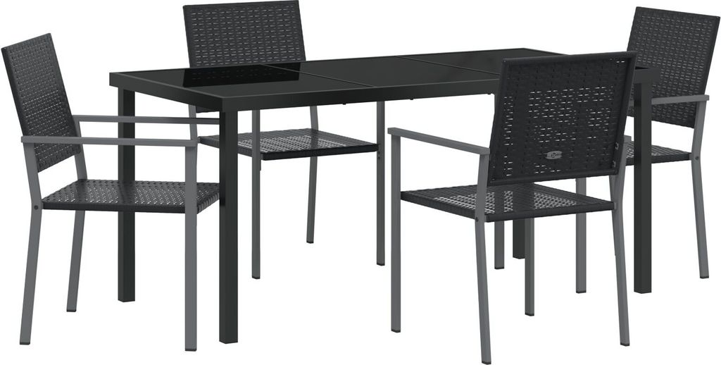 "2025"Cloris 5-teiliges Garten-Esszimmer-Set Schwarz Poly Rattan - Gartenstühle 423743