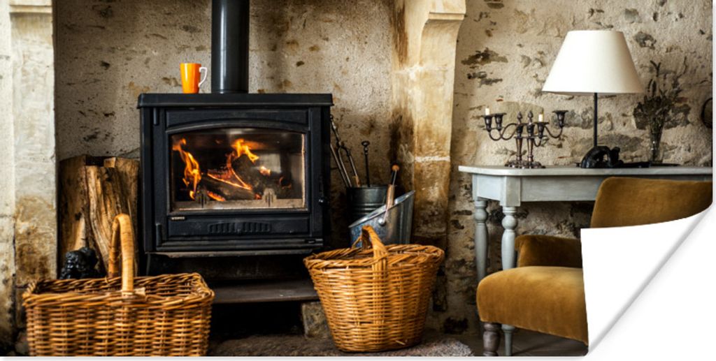 MuchoWow Poster Kamin in einem Wohnzimmer 160x80 cm - Foto Poster