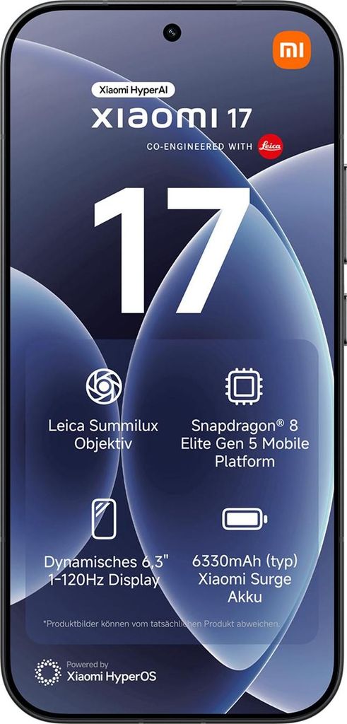 Xiaomi 17 Schwarz 12 Gigabyte 512 Gigabyte Produktbild 