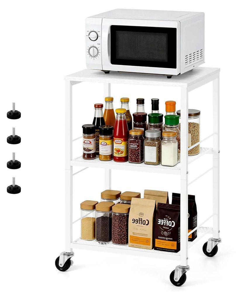 Weißer Beistelltisch, 3-stufig, klein, Nachttisch, Couchtisch mit Rollen, Druckerständer für Küche, Schlafzimmer, Badezimmer, Büro, Wohnzimmer...