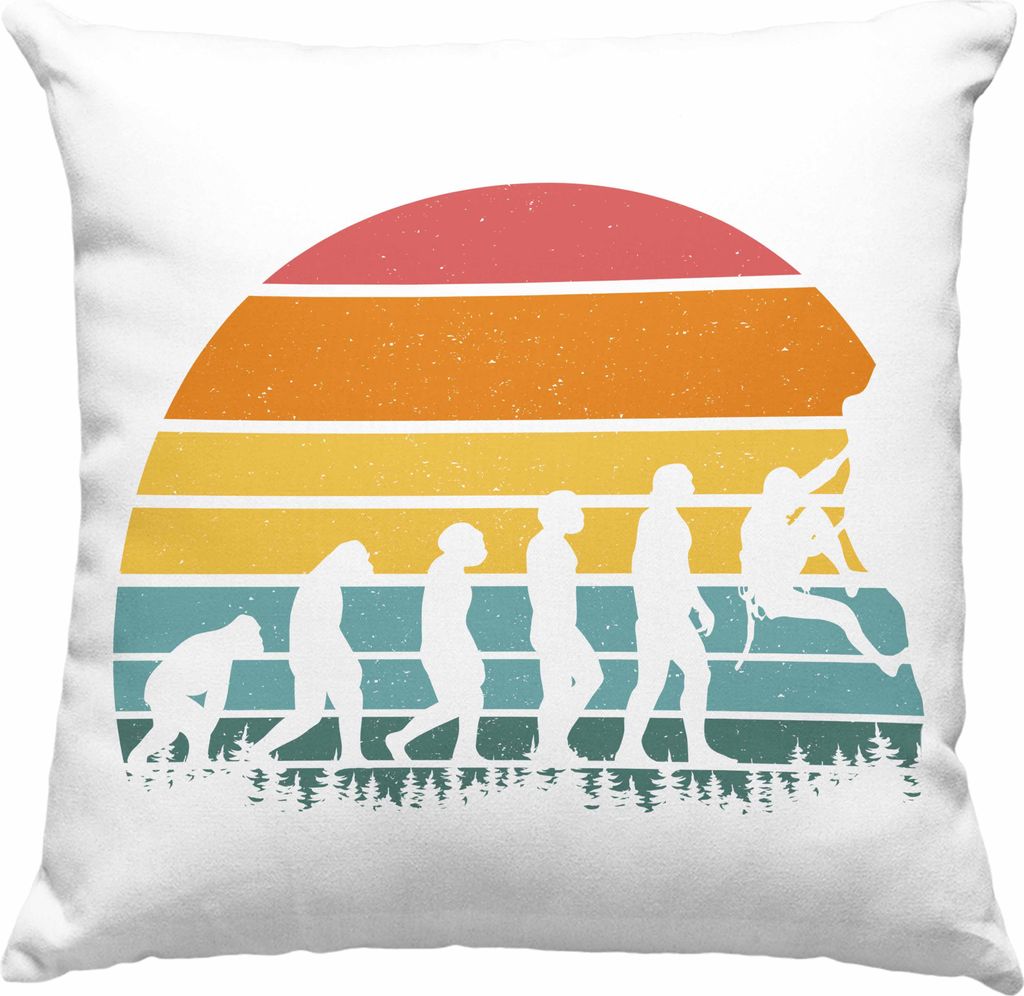 Trendation - Klettern Bergsteigen Geschenk Deko-Kissen mit Füllung 40x40 Boulder Geschenkidee Berge Evolution (Grau)