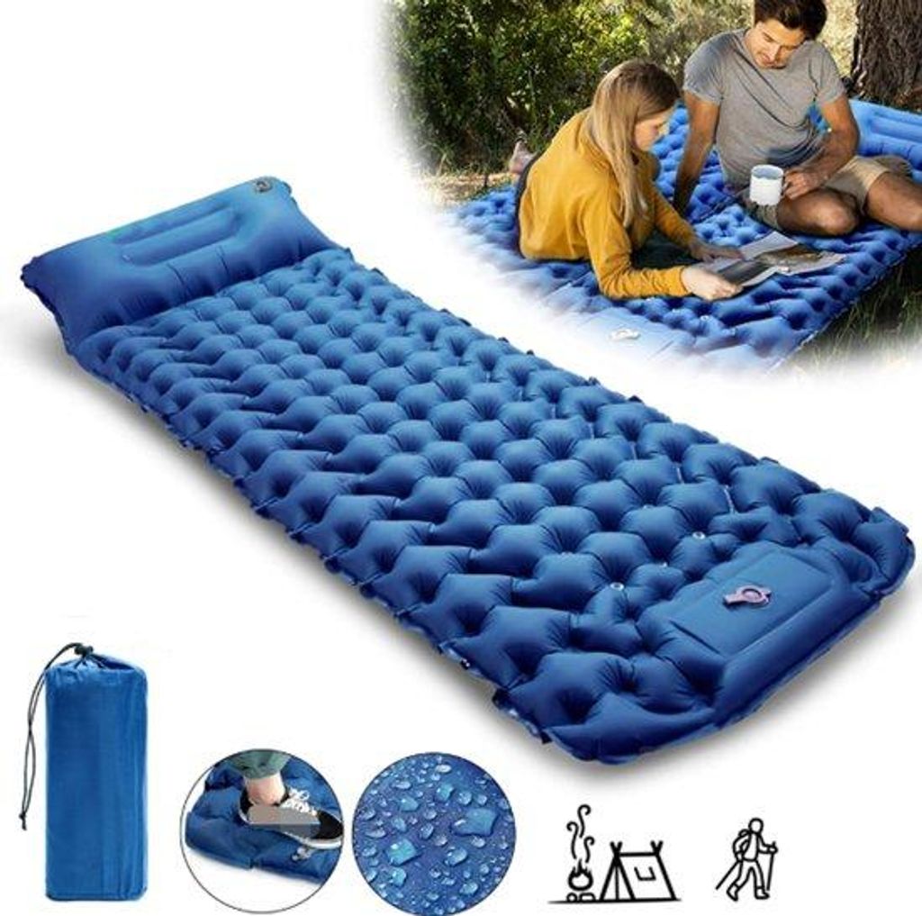 Außenliege, Reiseaußenliege, ultraleichtes Outdoor-Liege, bequem aufblasen, integrierte Fußpumpe, inkl. Kissen, wasserdicht und faltenfähig.