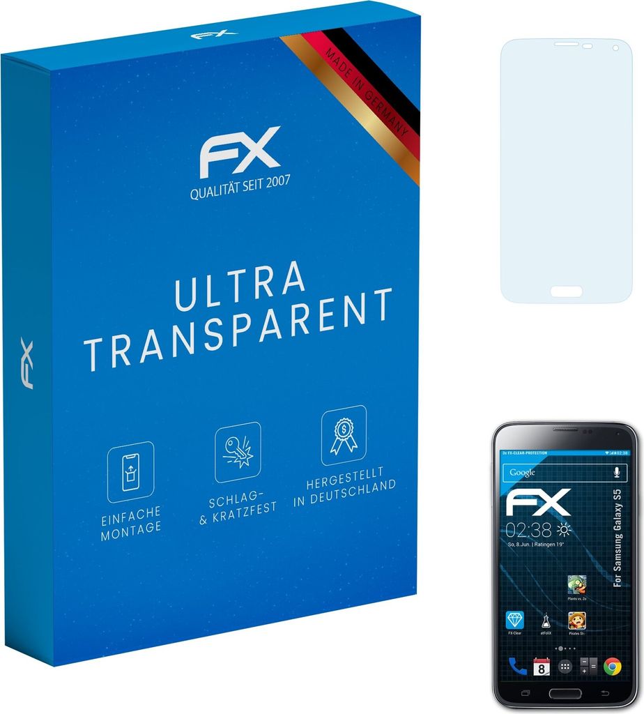 atFoliX FX-Clear 3x Schutzfolie kompatibel mit Samsung Galaxy S5 Displayschutzfolie
