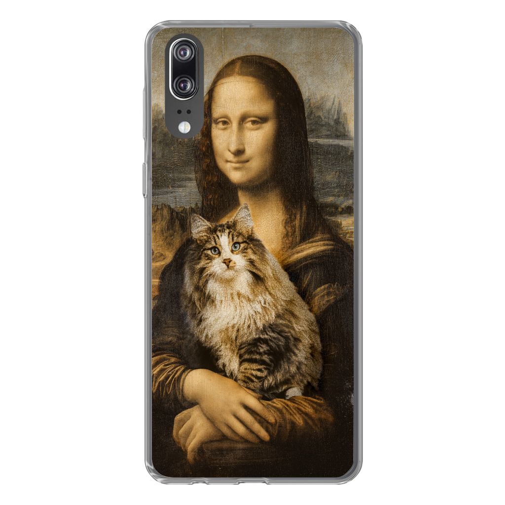 MuchoWow Handyhülle Schutzhülle Hülle für Huawei P20 Mona Lisa - Katze - Leonardo da Vinci - Vintage - Kunstwerk - Alte Meister - Gemälde Si...