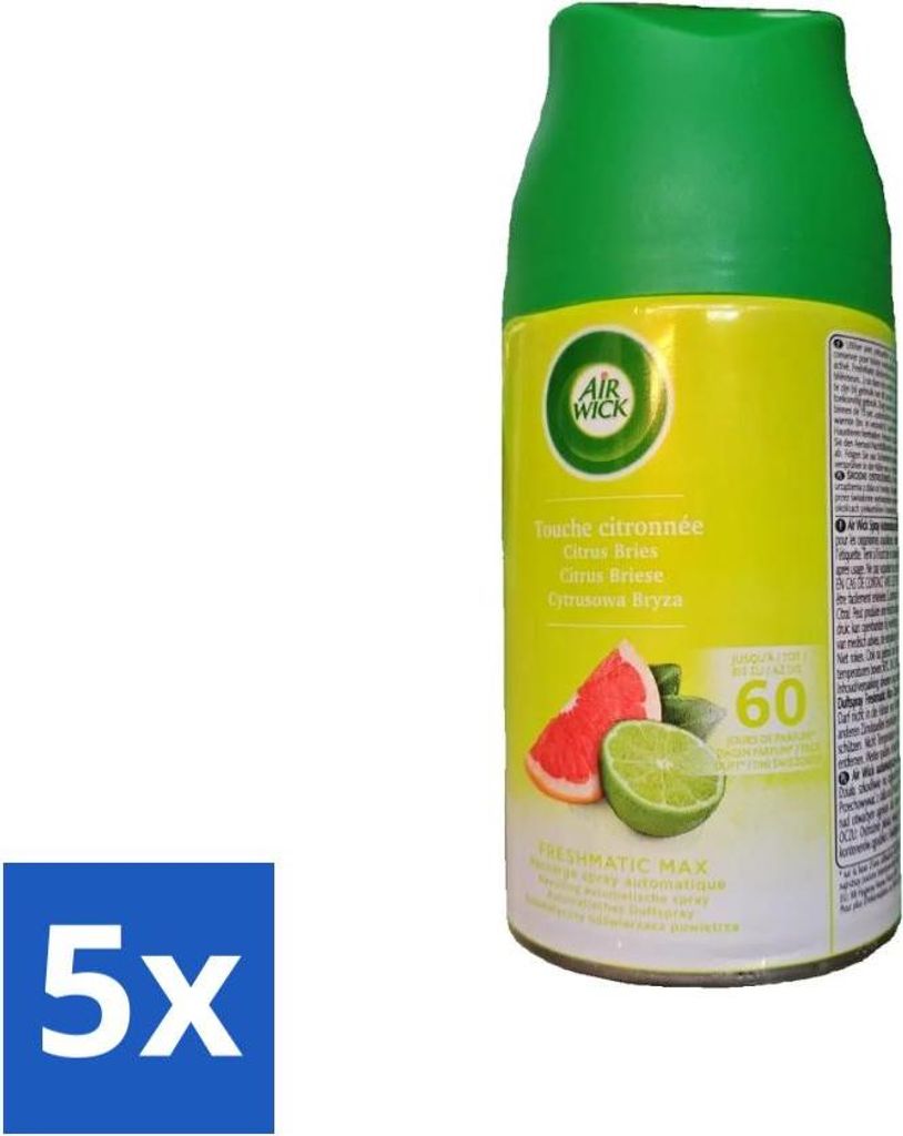 Air Wick - Lufterfrischer Nachfüller - Citrus Breeze - Automatisches Spray - 250 ml - Vorteilspack - 5 Stücke