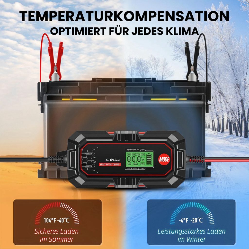 Tooluck 4A Smart Ladegerät für 6V/12V Autobatterien, mit Produktbild 9