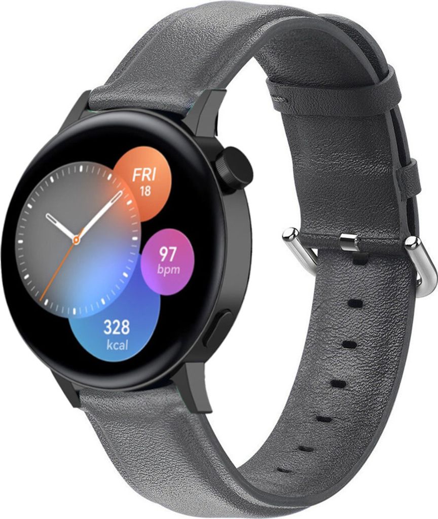 Strap-it Huawei Watch GT 3 42mm Lederarmband (Dunkelgrau) - Große: M/L
