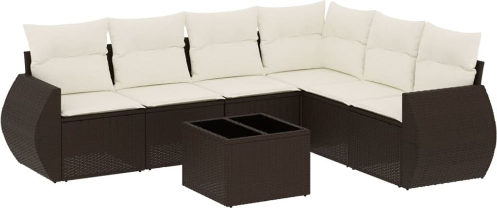 "SALE 2026" 7-tlg. Garten-Lounge-Set - elegantes Design - Sitzgruppe/Gartengarnitur - mit Kissen Braun Poly Rattan - Terassenmöbel DEMöbel254818