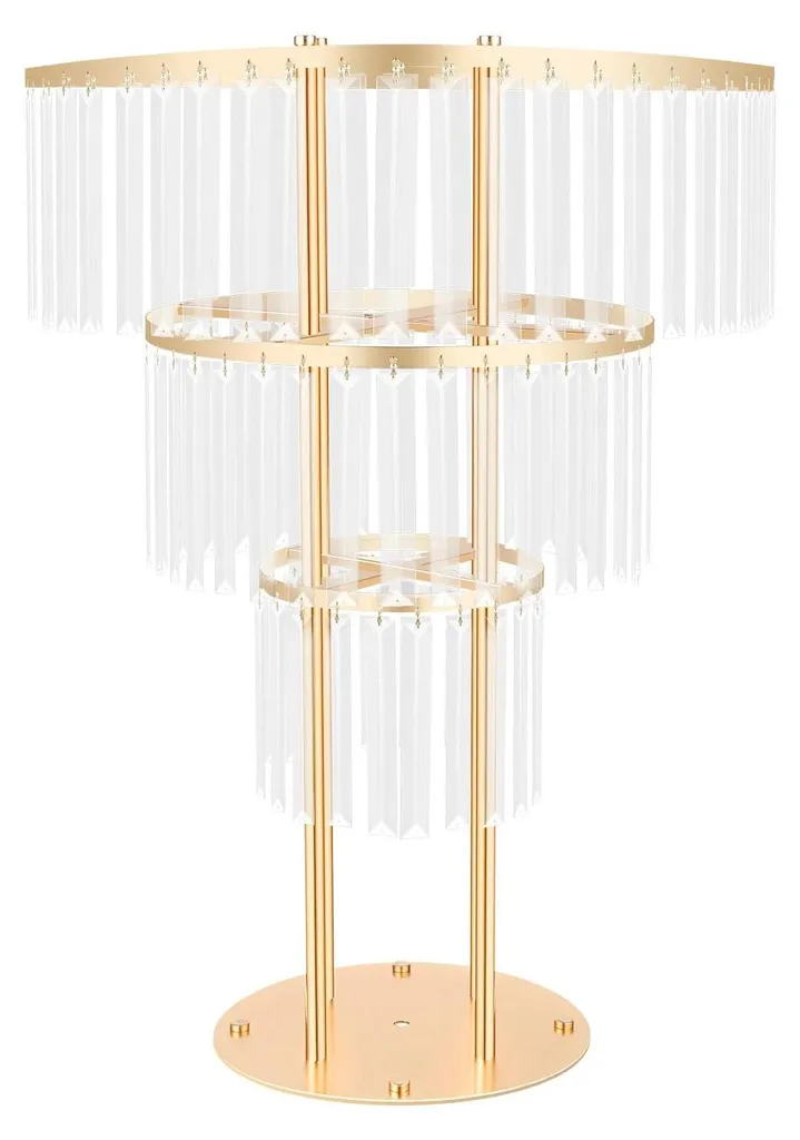 Porte-fleurs en cristal doré à 3 étages de 90 cm pour mariage chic
