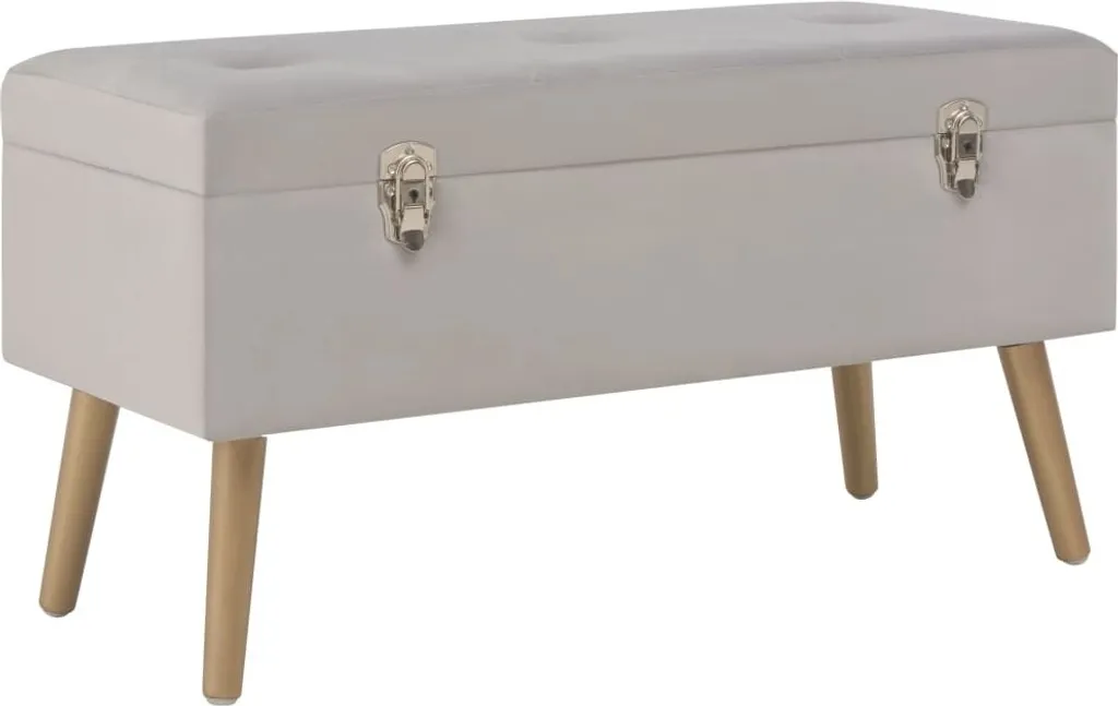 Banc de rangement 80 cm en velours gris pour entrée et bout de lit
