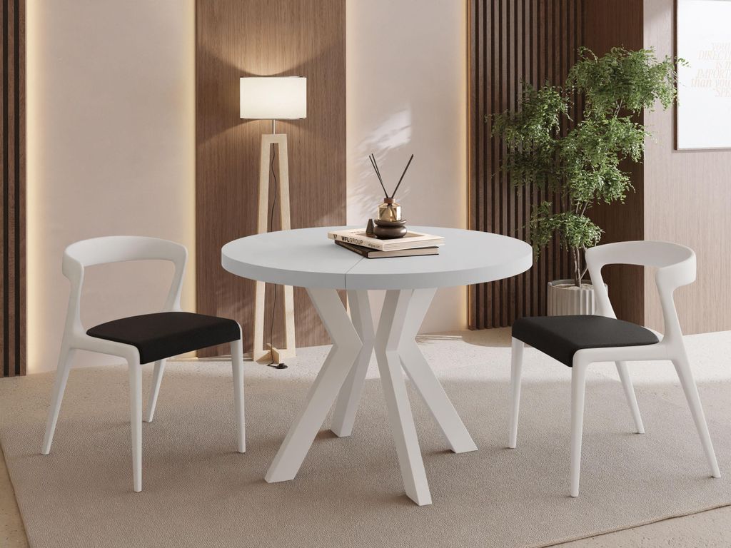 Runder Esstisch Ausziehbar 100-200 cm XXL Groß – Verlängerbar, für 5-10 Personen mit Weißen Holzbeinen – Tisch für Wohnzimmer & Esszimmer ...