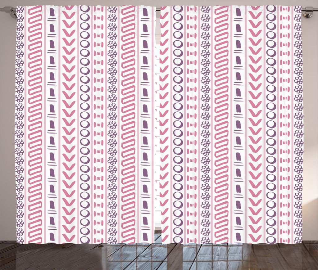 ABAKUHAUS trippy Rustikaler Vorhang, Blumen-Kreise, Wohnzimmer Universalband Gardinen mit Schlaufen und Haken, 280 x 245 cm, Pink Lila