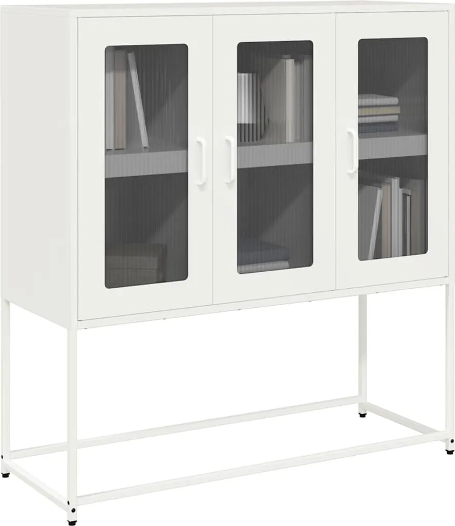 Mobile Credenza vidaXL in Acciaio Bianco - Organizzazione Ufficio 107cm - 1