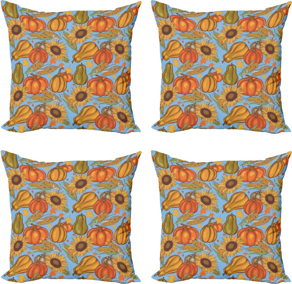 ABAKUHAUS Ernte Kissenbezug Set (4 Stück), Landwirtschaft Gemüse, Moderner Doppelseitiger Digitaldruck, 40 cm x 40 cm, Orange Gelb Hellblau
