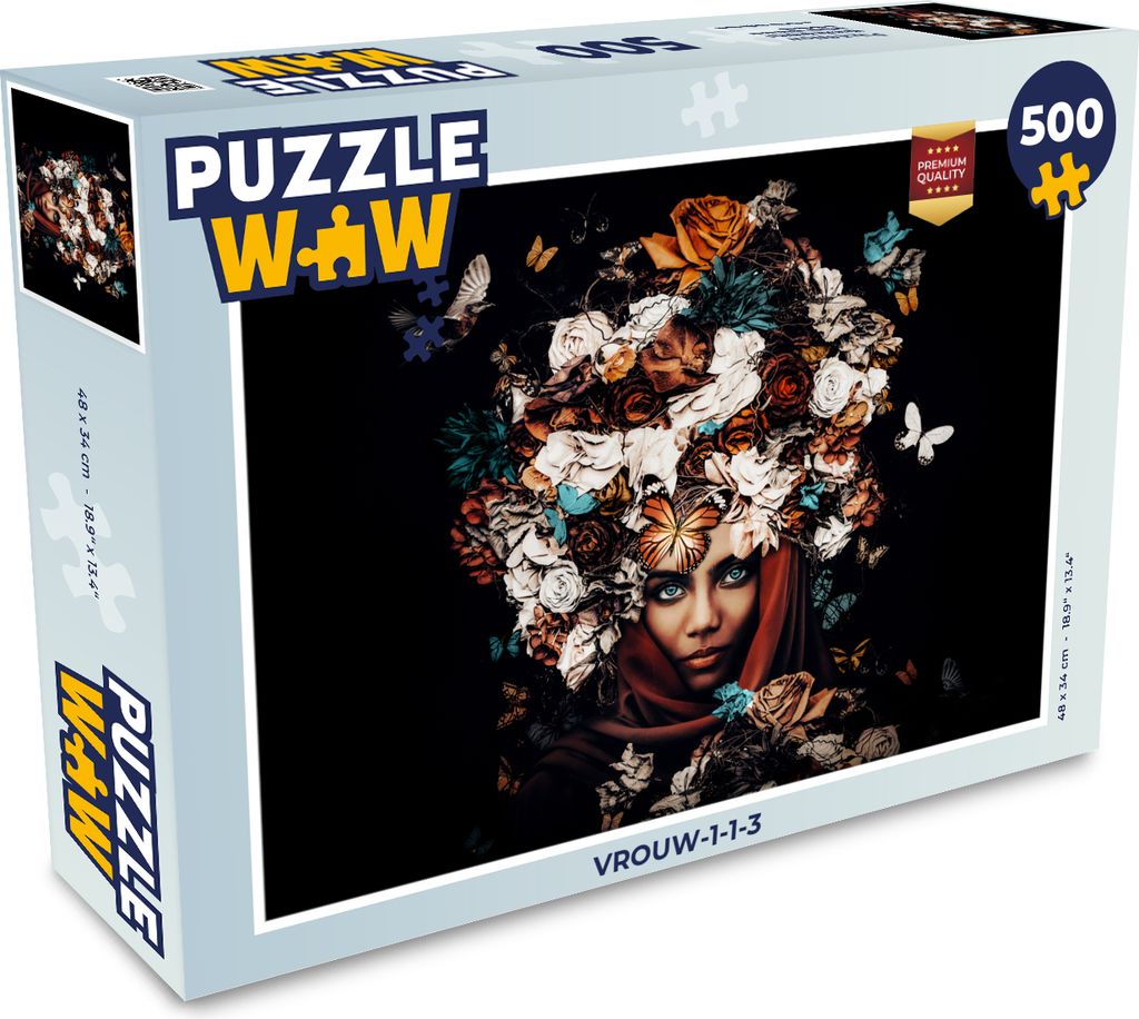 MuchoWow Puzzle 500 Teile Blumen - Schmetterling - Frauen - Kopftuch - 500 Teile - Kinder - Selberbauen - Puzzlespiele