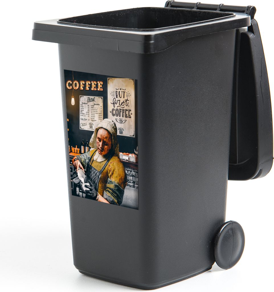 MuchoWow Mülltonnenaufkleber Milchmädchen - Barista - Kaffee - Vintage - Kunst - Abstrakt - Malerei - Alte Meister 40x60 cm - Mültonnen-sticke...