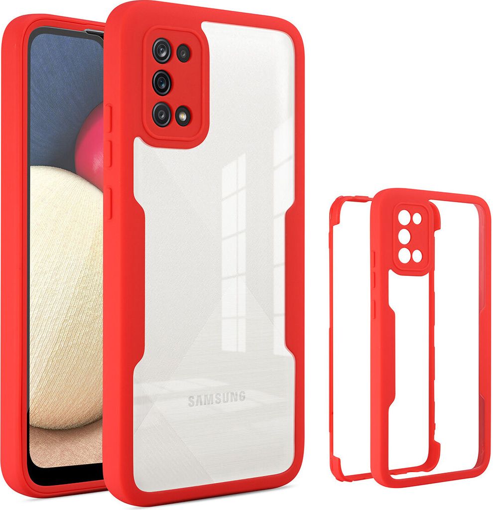 Samsung Galaxy A02S Schutzhülle, Eingebautem Displayschutz 360 Grad Komplettschutz Handyhülle für Samsung A02S Rot