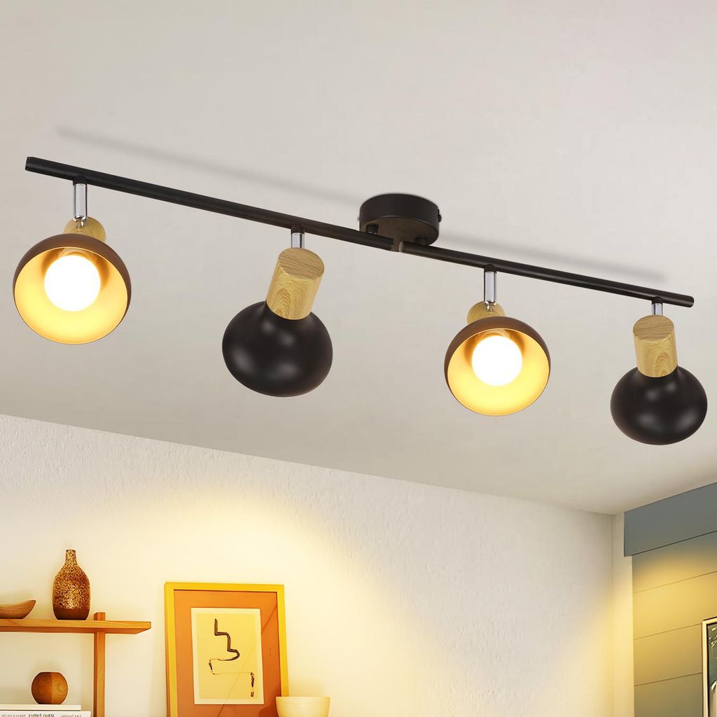 ZMH Deckenstrahler Flur Deckenleuchte Vintage Deckenlampe Industrial Innen Flurlampe 4 Flammig Schwarz 350°Schwenkbar Deckenspots E14Ohne Leuchtmi...
